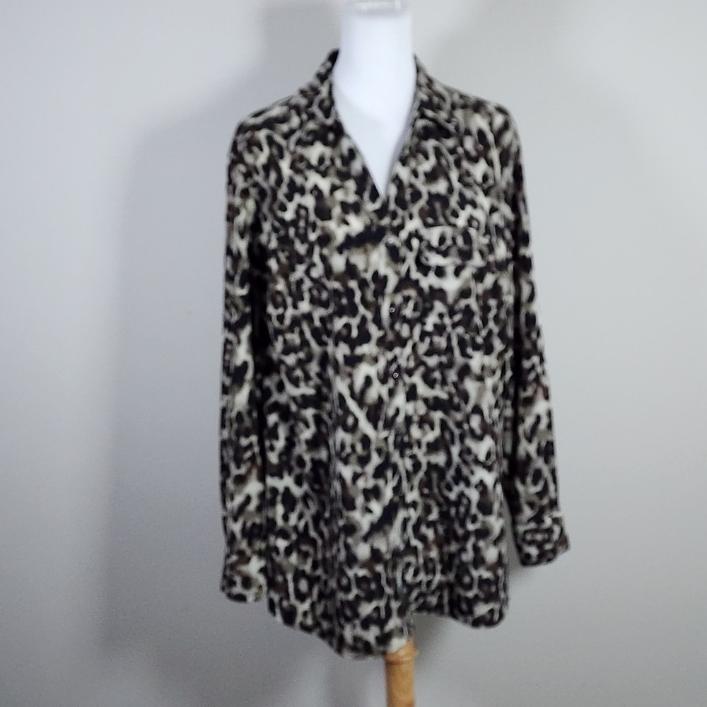Style & Co Leopard Print Blouse Shirt Womens 1X Brown Animal Print Career Luxury